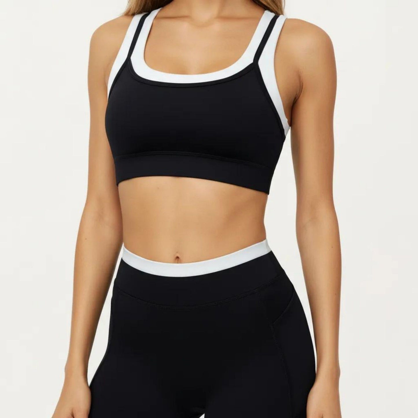 Contrast Trim Sports Bra with Square Neck and Smooth Stretch Fit