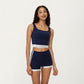 Square Neck Cropped Active Tank Top with Contrast Elastic Hem