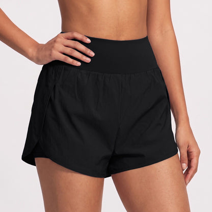 High Waist Running Shorts with Wide Waistband and Side Slits