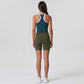 Padded Ribbed High Neck Sports Bra Tank Top Contrast Trim Workout Yoga Crop Top