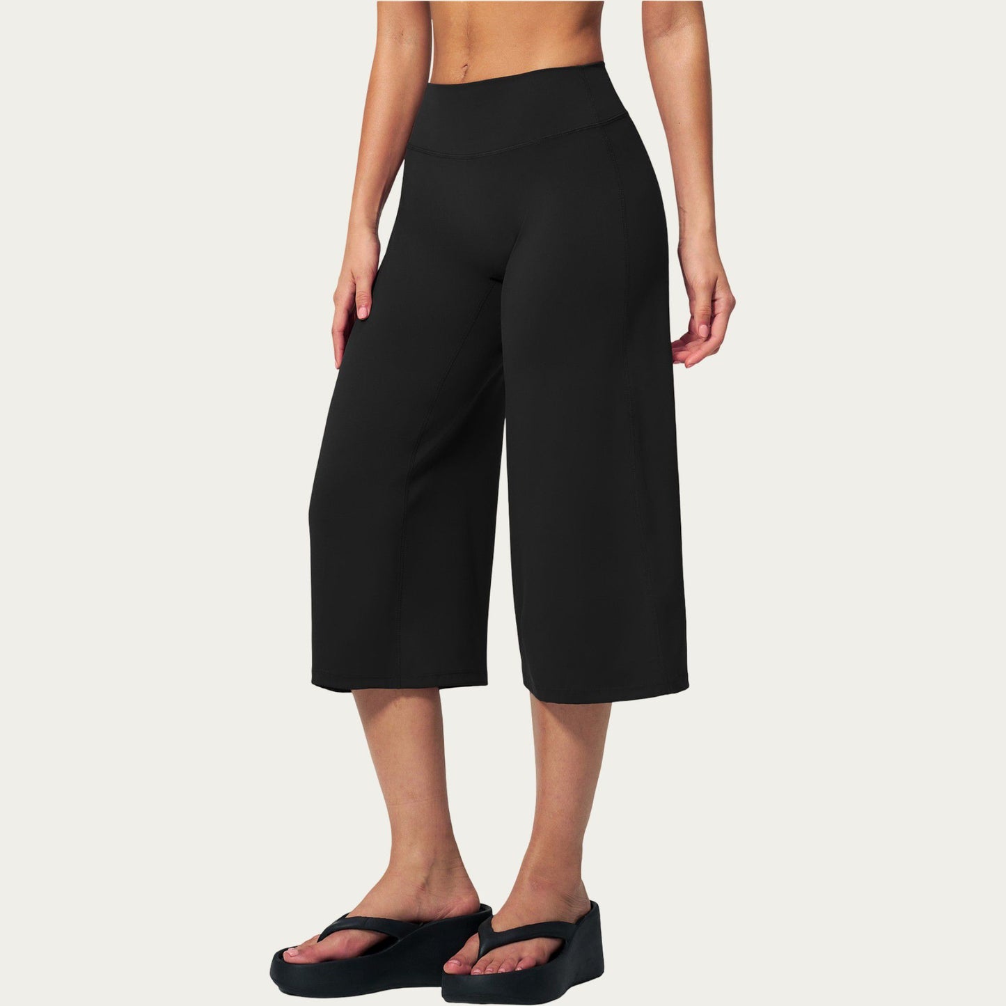 High Waist Capri Wide Leg Pants with Smooth Stretch Fabric and Relaxed Fit