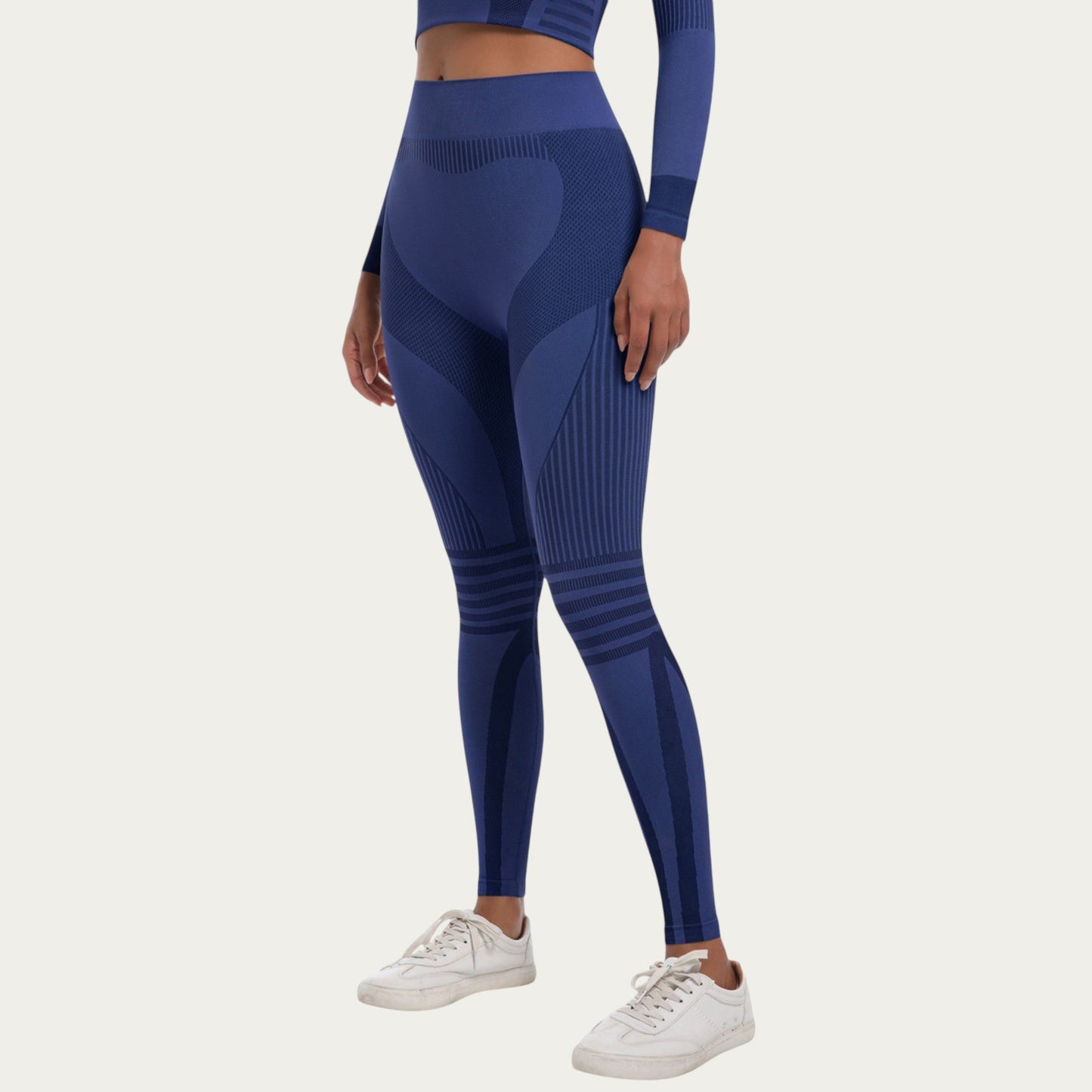 Seamless High Waist Ribbed Leggings with Sculpting Contour Panels and Compression Fit