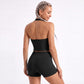 Halter Wrap Front Workout Tank V Neck Fitted Crop Top