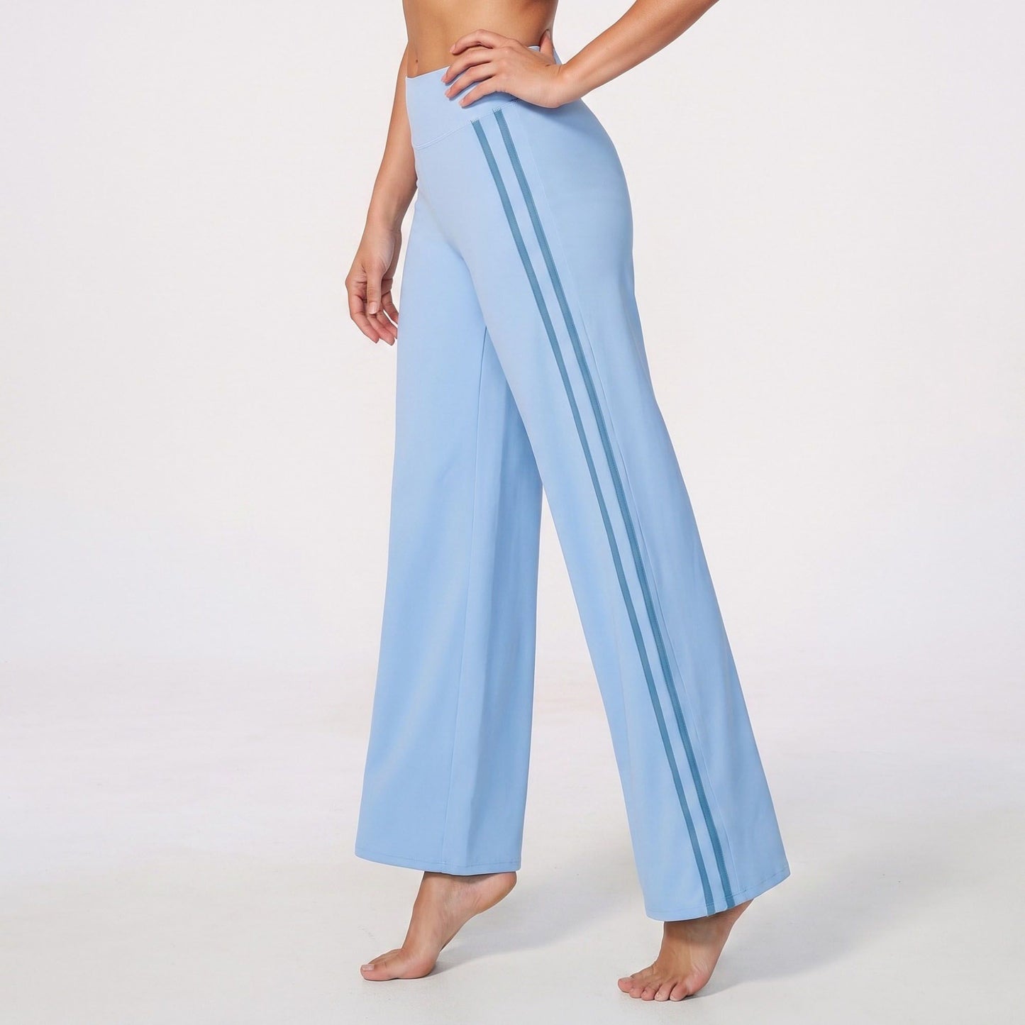 High Waist Wide Leg Workout Pants with Contrast Side Stripes