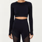 Long Sleeve Seamless Crop Top with Ribbed Texture and Contour Panels