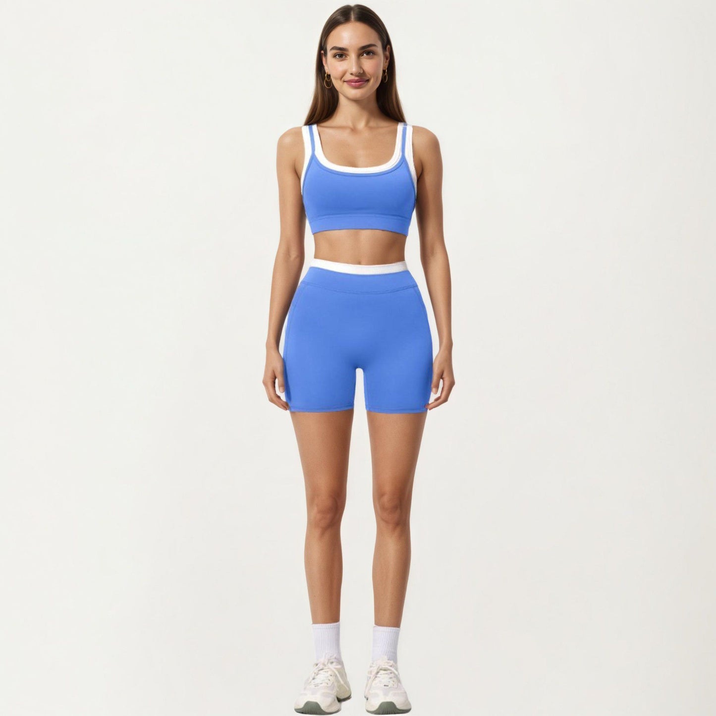 High Waist Biker Shorts with Smooth Stretch Fabric and Contrast Waistband