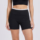 High Waist Biker Shorts with Wide Waistband Mid Thigh Length Smooth Stretch Fit and Pull On Activewear Design