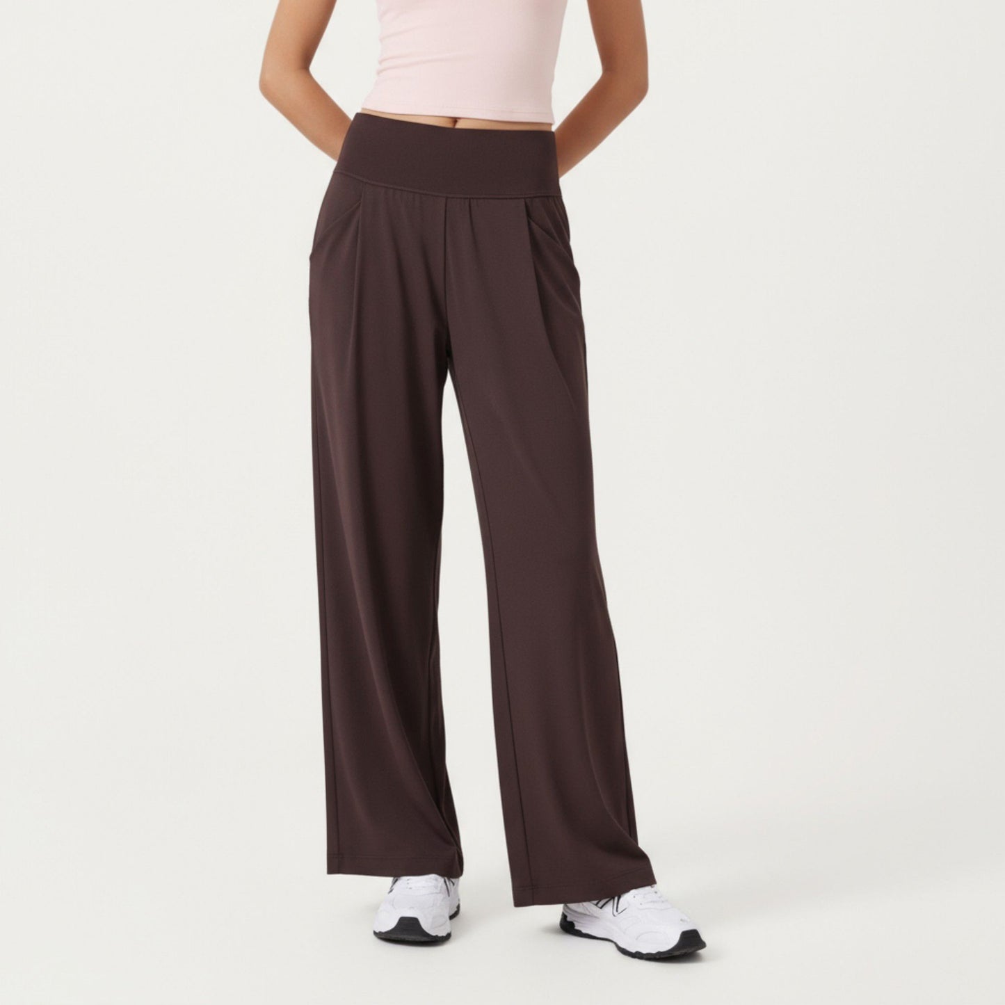 High Waist Wide Leg Sweatpants with Side Pockets and Smooth Stretch Fabric