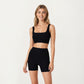 Square Neck Ribbed Cropped Tank Top with Seam Front Detail