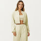 Cropped Zip Front Jacket with Elastic Hem and Long Sleeves