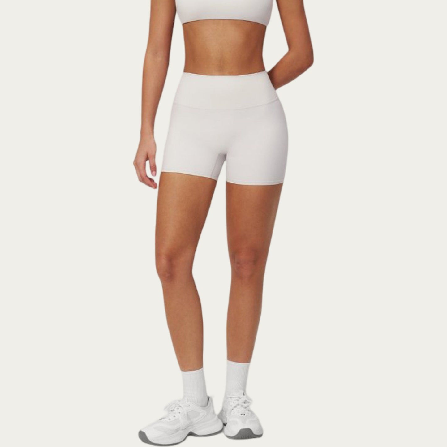High Waist Mini Biker Shorts with Smooth Stretch Fabric and Seam Detail