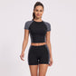 Short Sleeve Cropped Workout Top Crew Neck Fitted Athletic Shirt for Running Gym Training