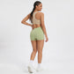 High Waist Crossover Waistband Pocket Workout Biker Shorts