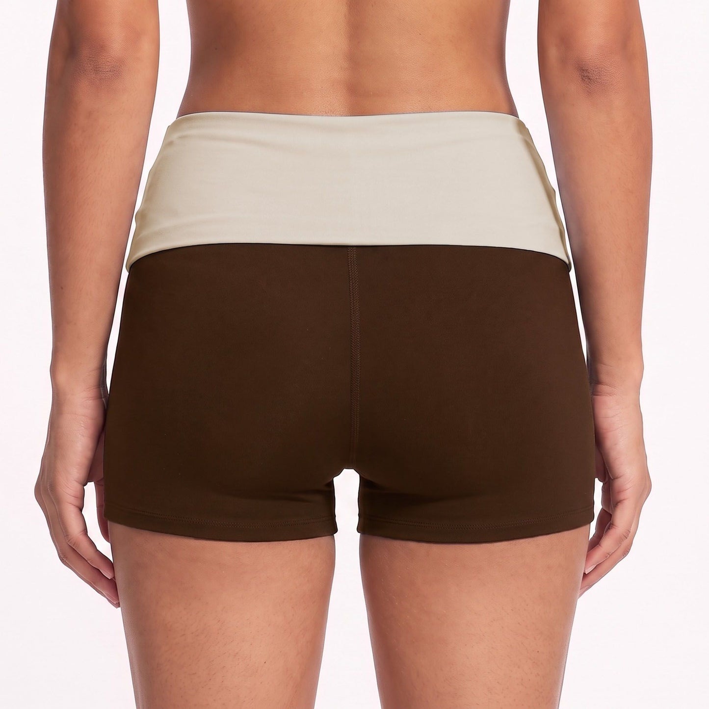 Foldover Waist Biker Shorts Stretch Workout Yoga Shorts