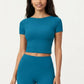 Short Sleeve Cropped Active Top with Crew Neck and Smooth Stretch Fit