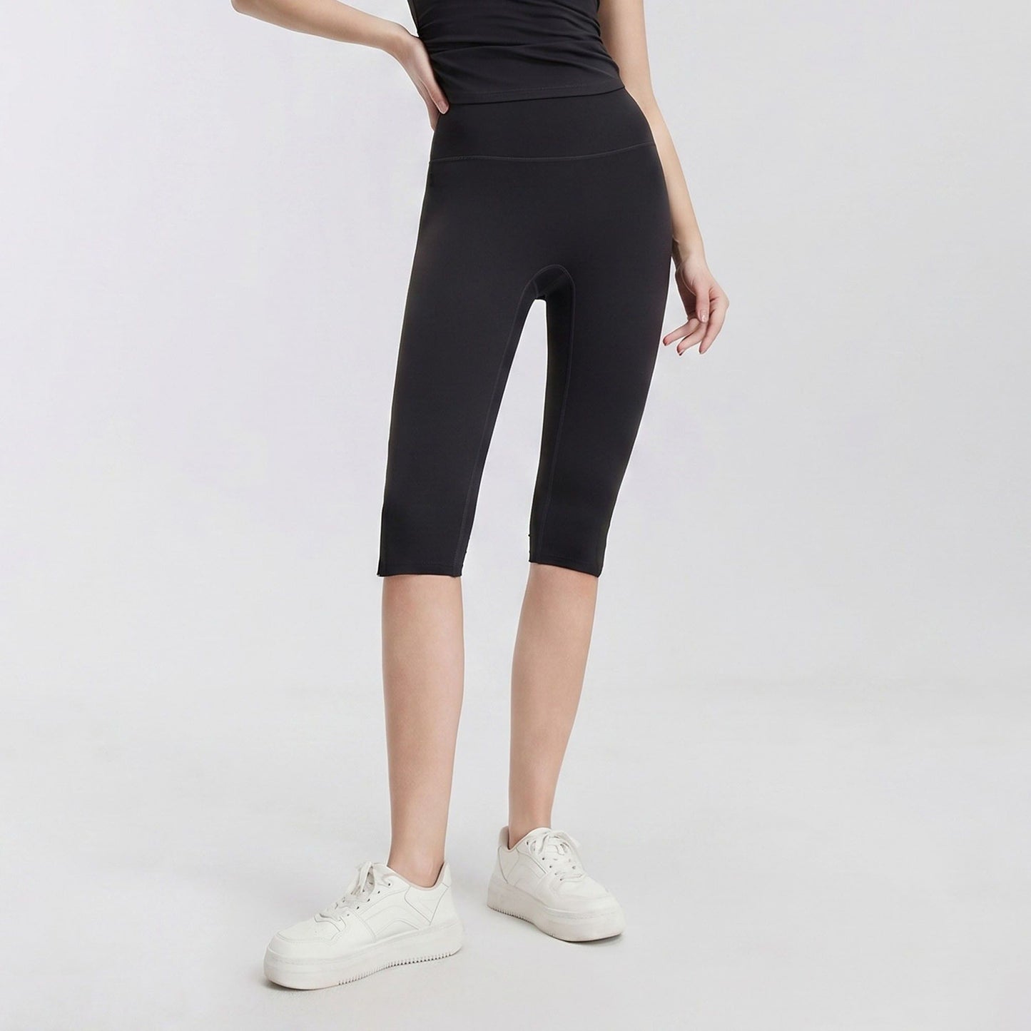 High Waist Capri Leggings with Side Slit Hem Smooth Stretch Pull On Workout Yoga Pants
