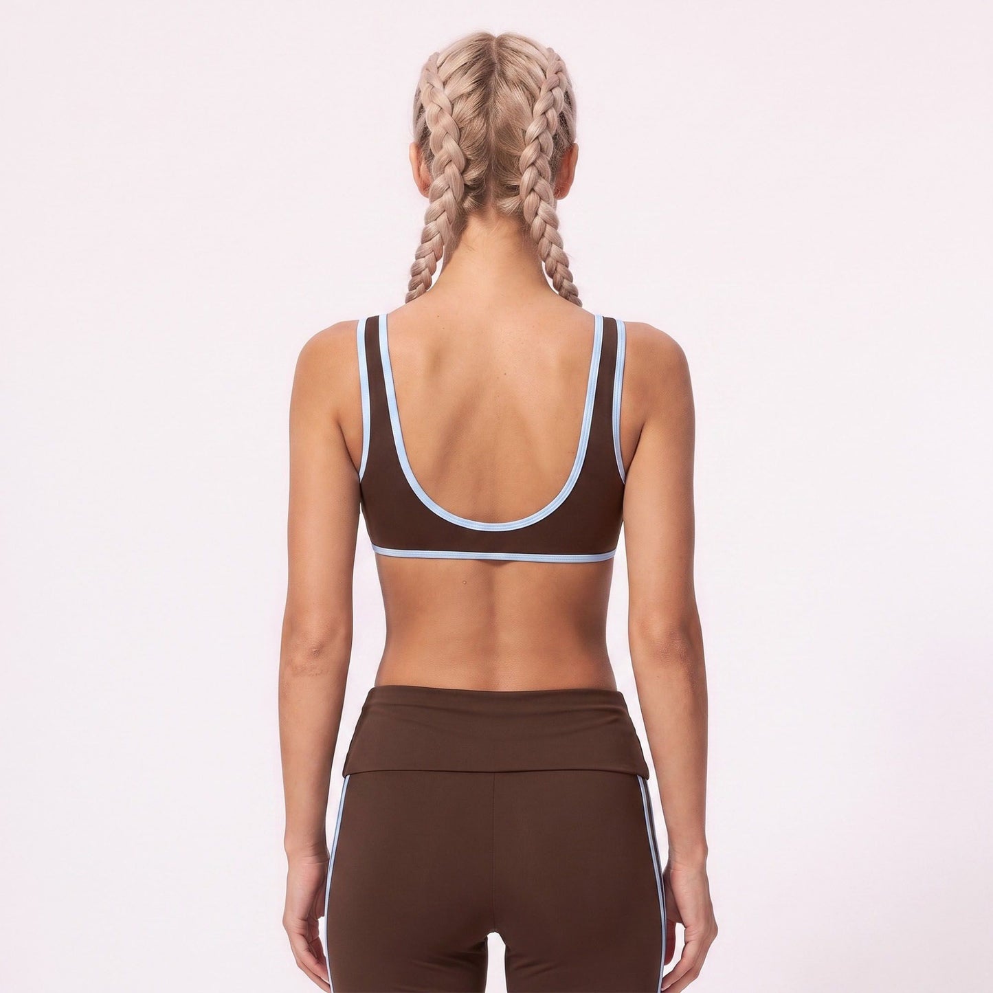 V Neck Sports Bra Contrast Trim Workout Top