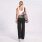 Striped Foldover Waist Wide Leg Yoga Pants Full Length Flowy Workout Trousers
