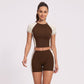 Short Sleeve Cropped Workout Top Crew Neck Fitted Athletic Shirt for Running Gym Training
