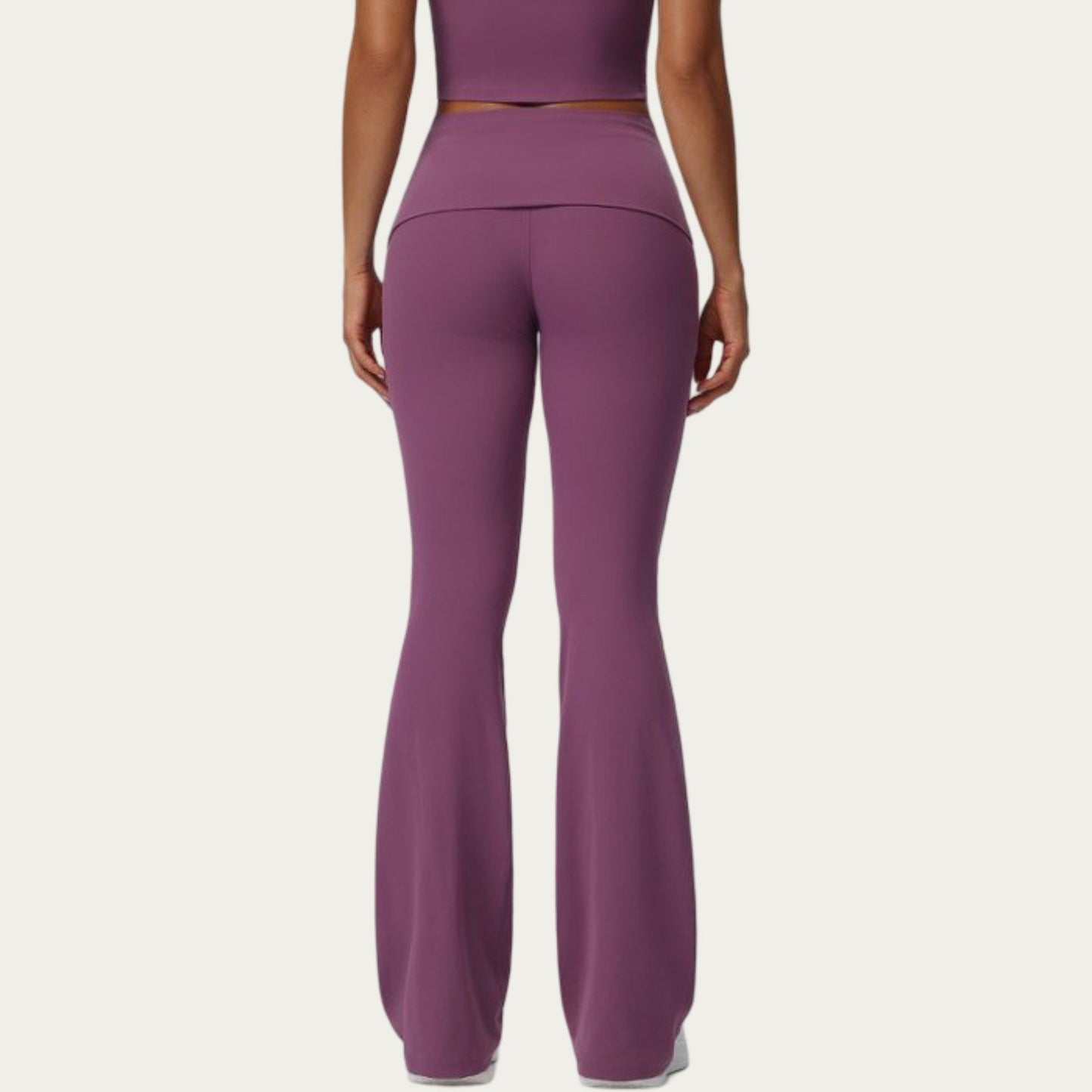 Foldover Waist Flare Leggings with Smooth Stretch Knit Fabric