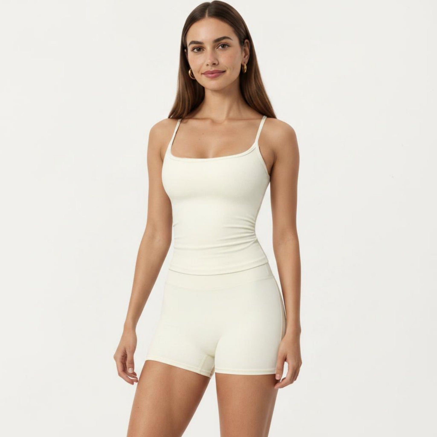 Spaghetti Strap Active Cami Top with Square Neck and Smooth Stretch Fit