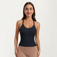 Fitted Strappy Back Tank Top with Scoop Neck and Cross Back Design