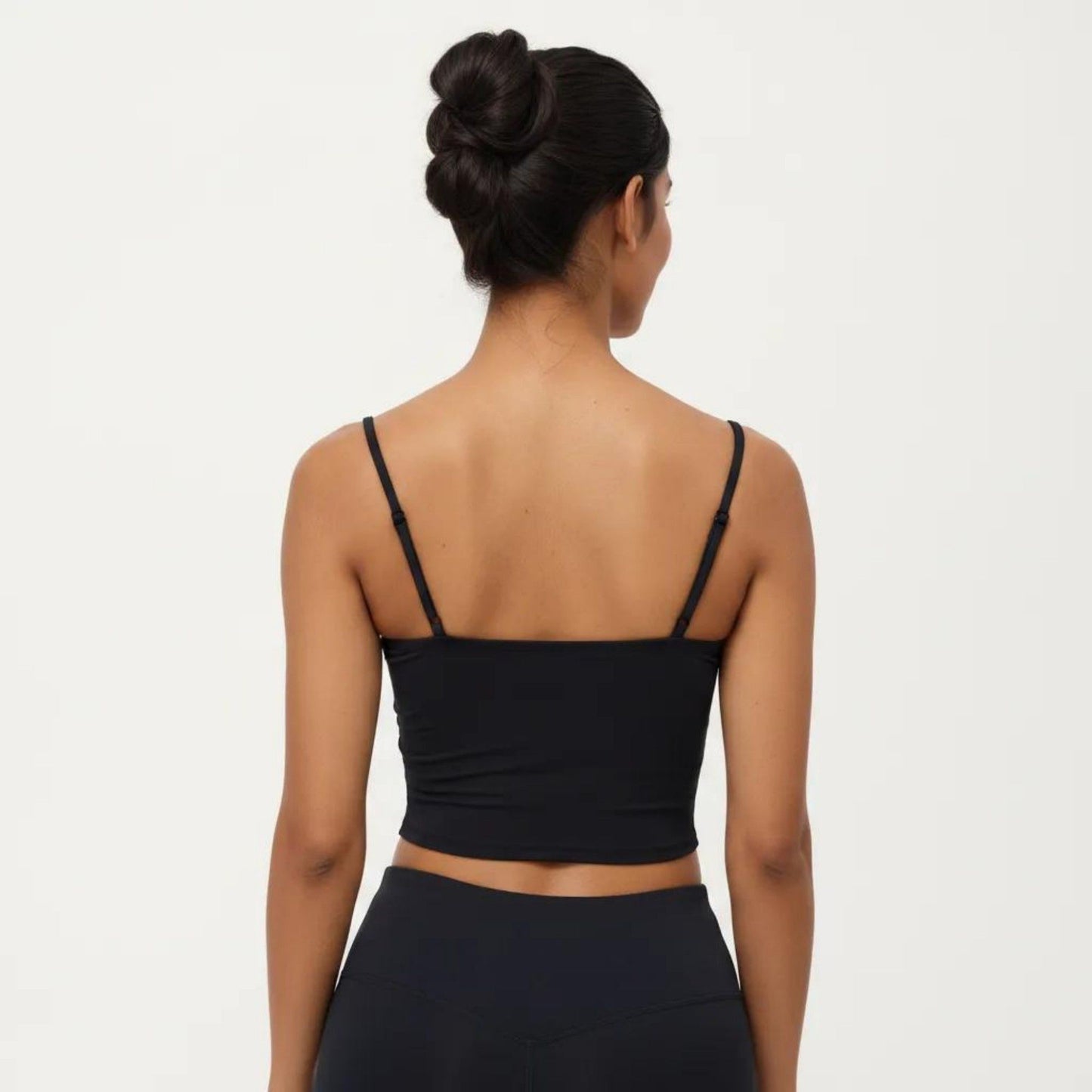 Longline Cami Sports Bra with Adjustable Straps and Straight Neckline