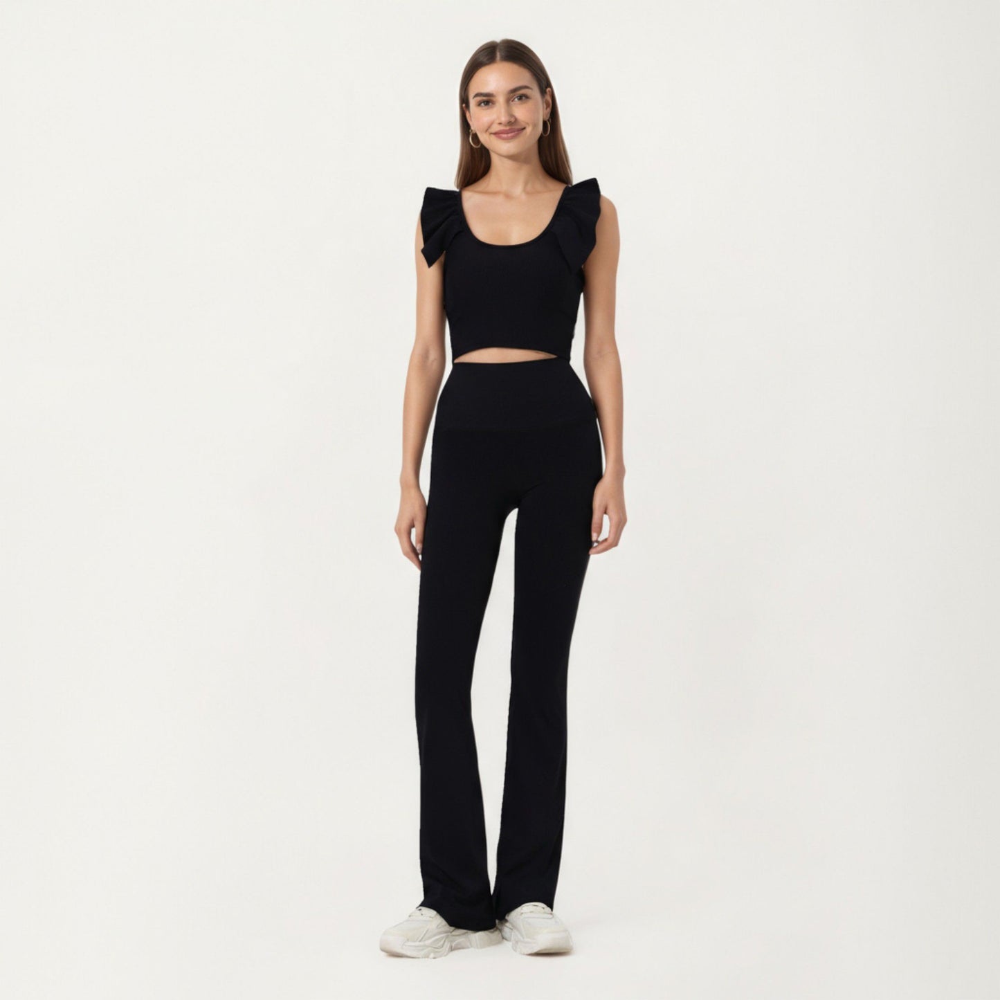 High Waist Flare Sweatpants with Slim Fit Stretch Fabric