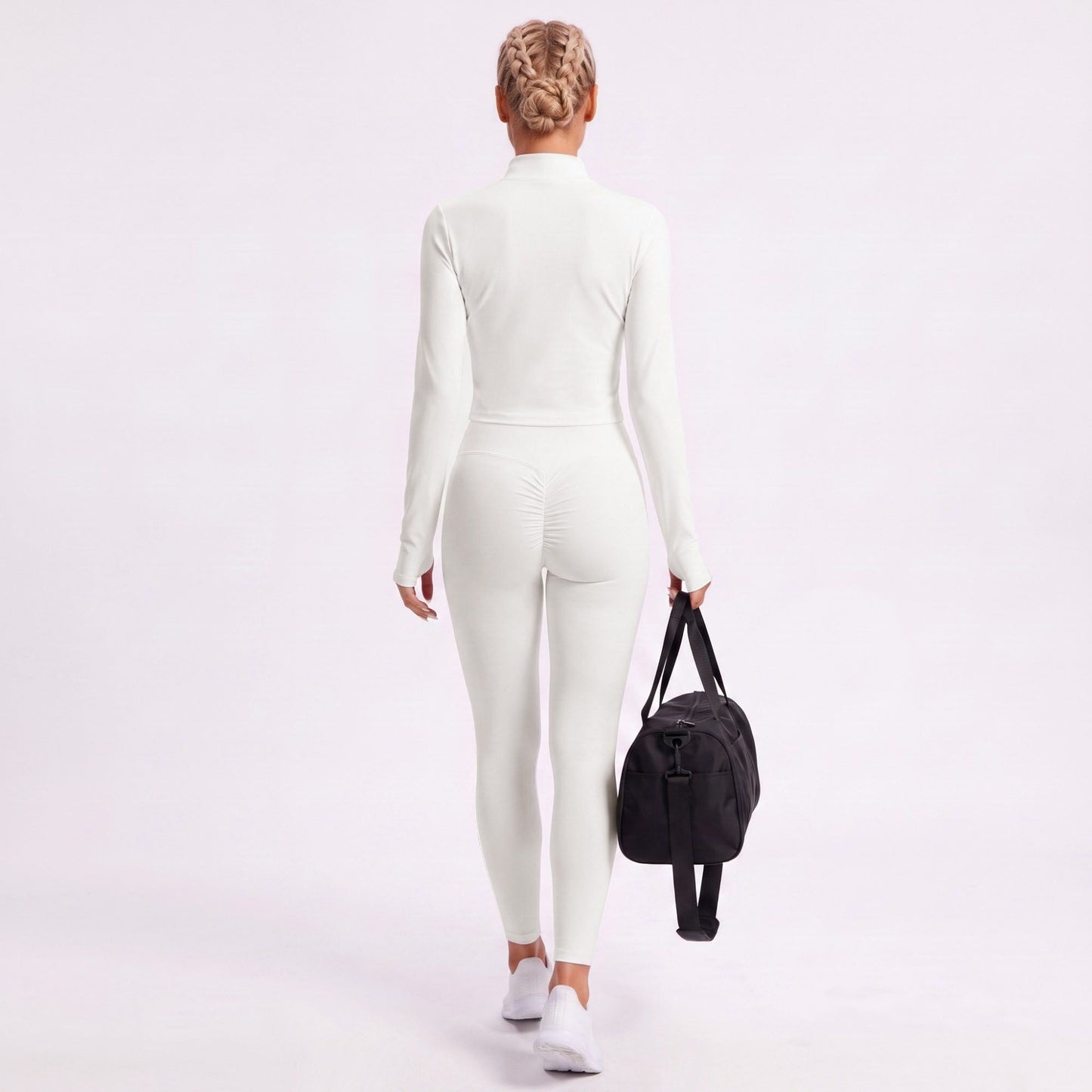 Cropped Full Zip Workout Jacket with Thumbholes