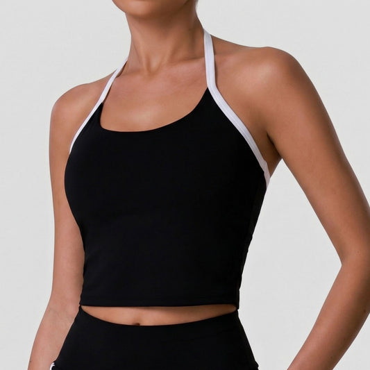 Padded Halter Sports Bra Tank Top Contrast Trim Workout Yoga Crop Top