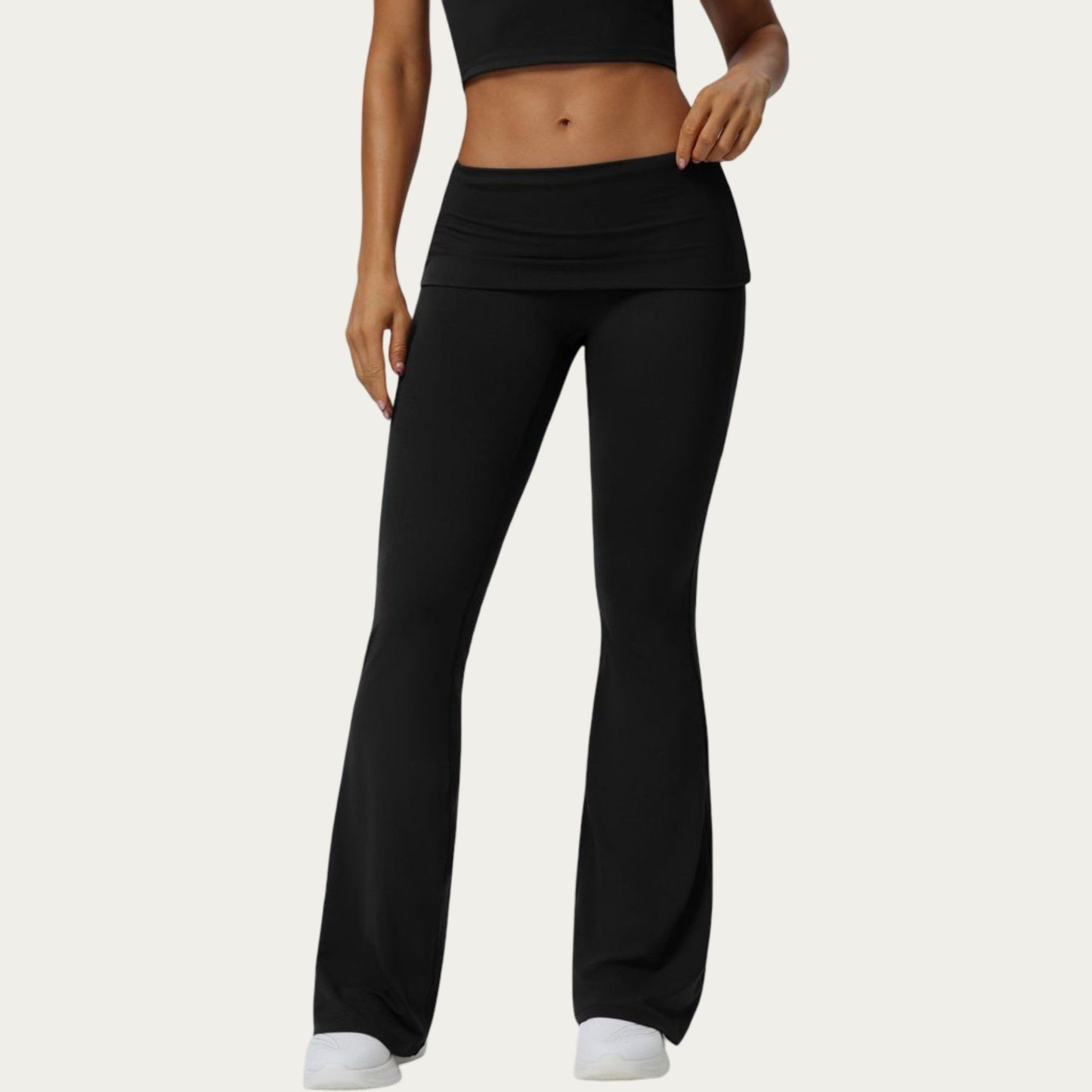 Foldover Waist Flare Leggings with Smooth Stretch Knit Fabric