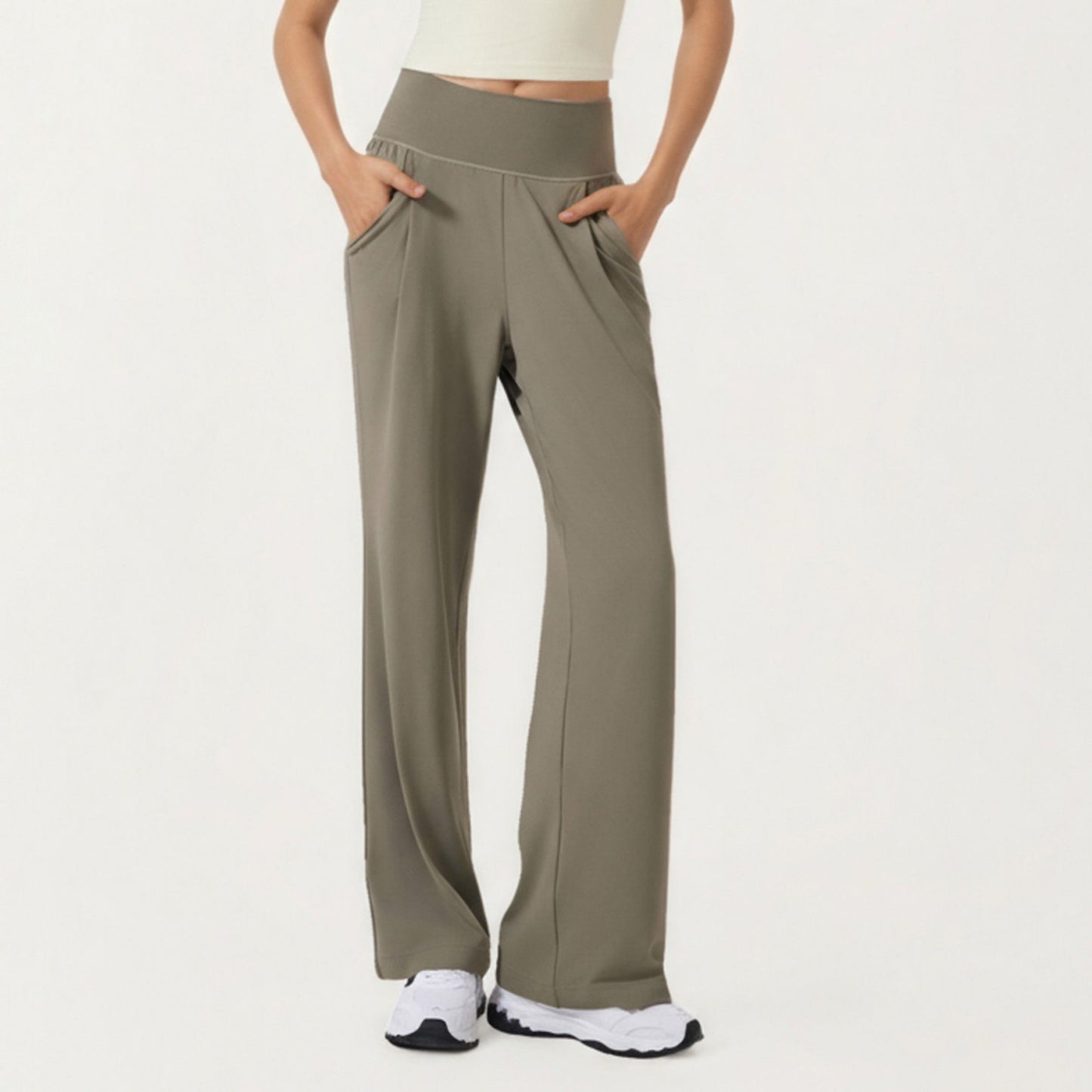 High Waist Wide Leg Sweatpants with Side Pockets and Smooth Stretch Fabric