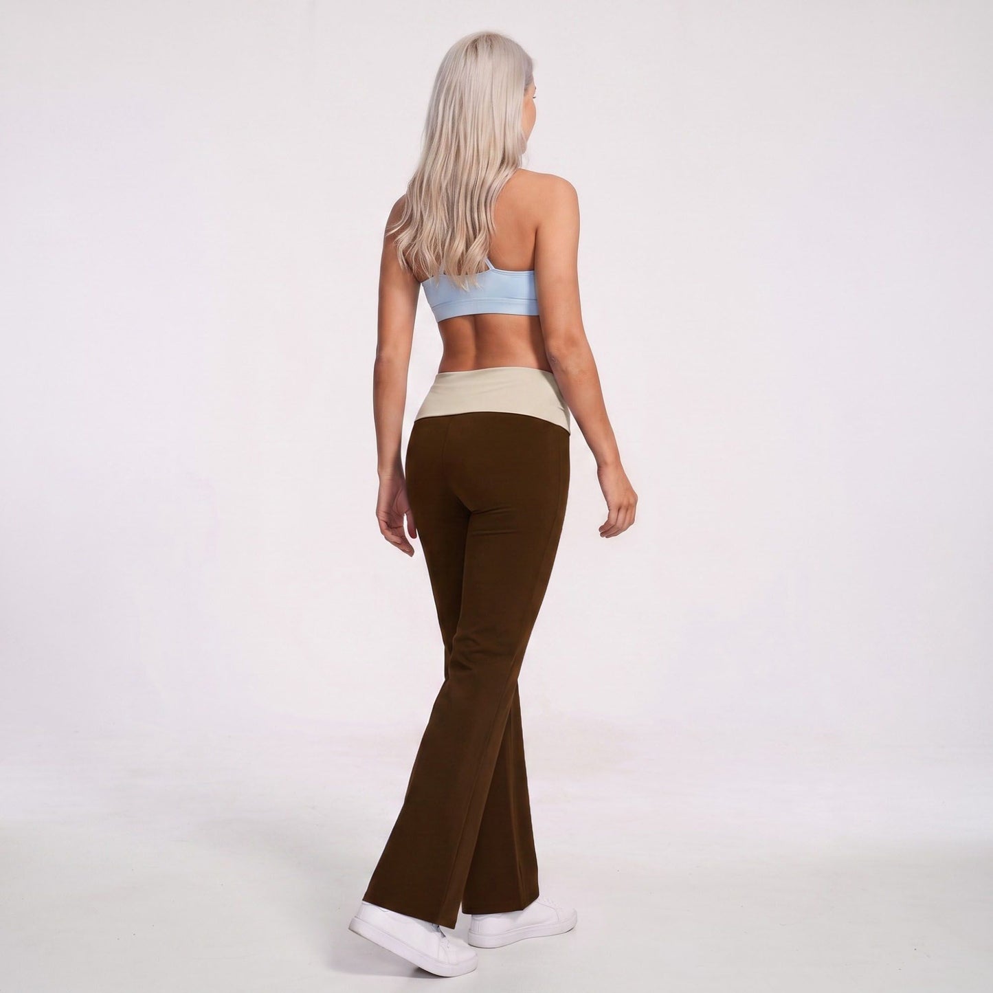 Foldover Waist Flare Yoga Pants Stretch Workout Pants