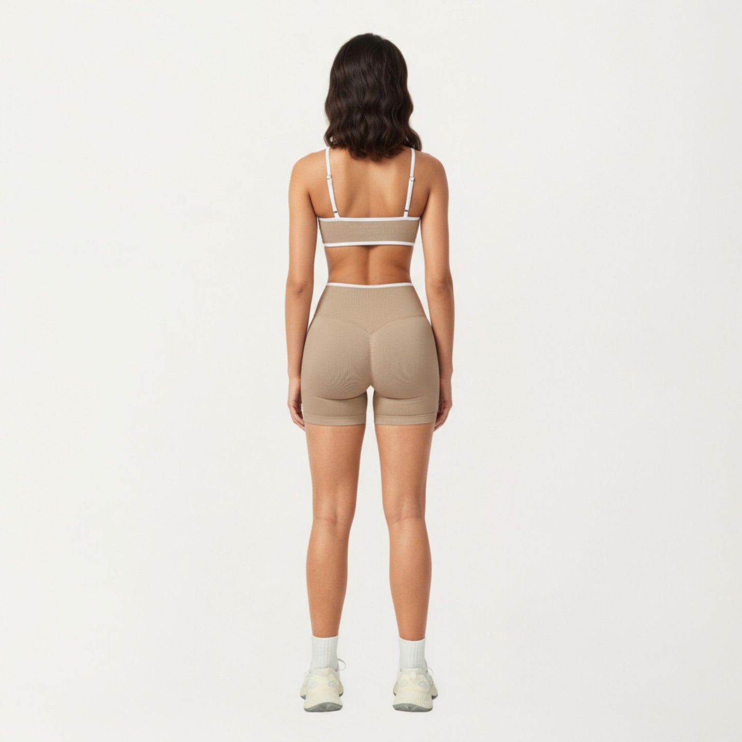 Contrast Trim Scoop Neck Sports Bra with Adjustable Spaghetti Straps