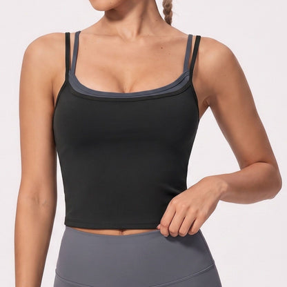 Double Strap Workout Tank Square Neck Fitted Crop Top
