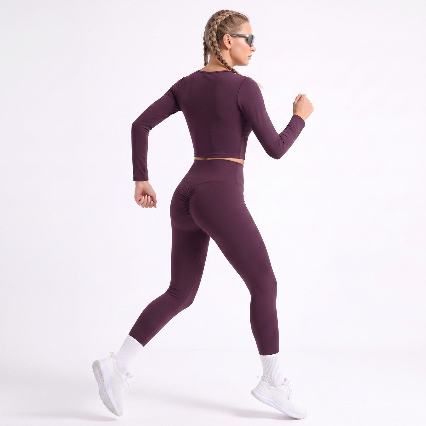 V Neck Long Sleeve Workout Crop Top Fitted Active Shirt