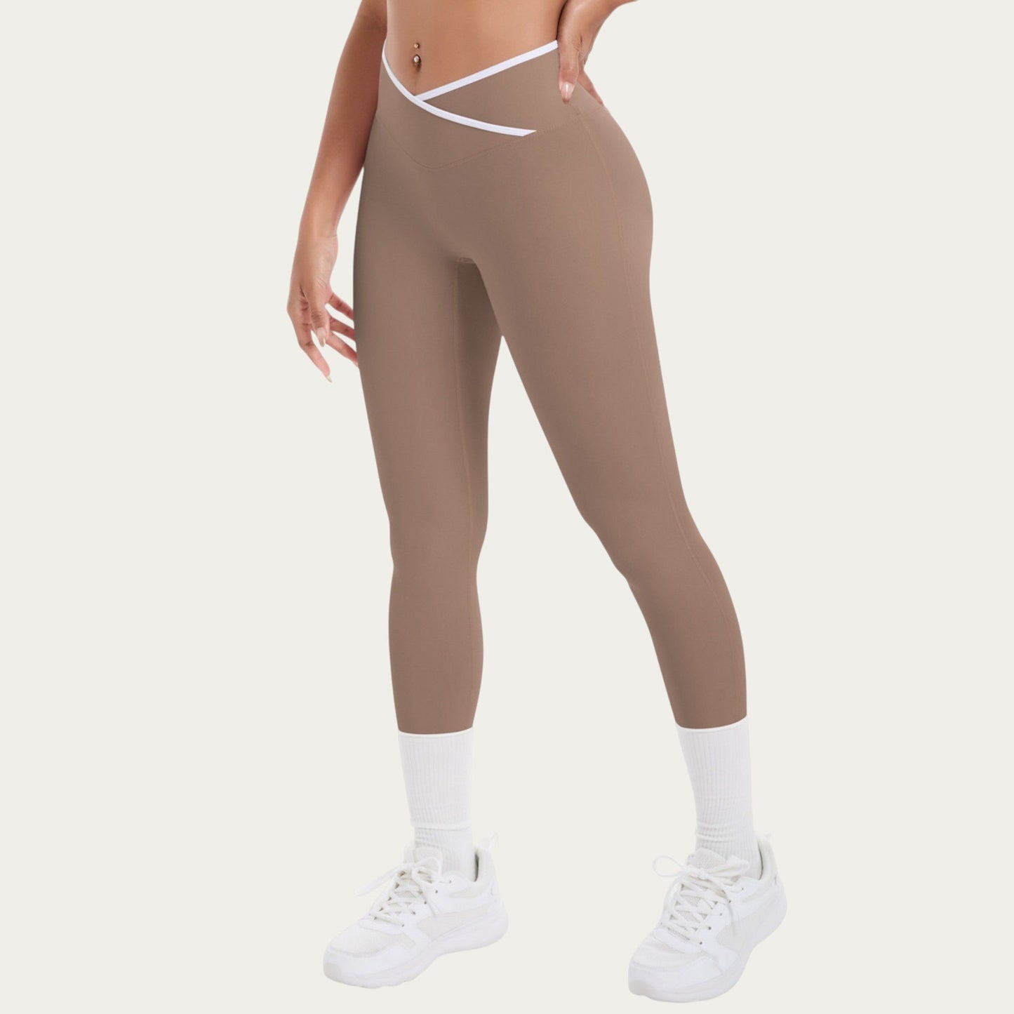 High Waist Crossover Leggings with Contoured Fit and V-Shaped Waistband