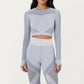 Long Sleeve Seamless Crop Top with Ribbed Texture and Contour Panels