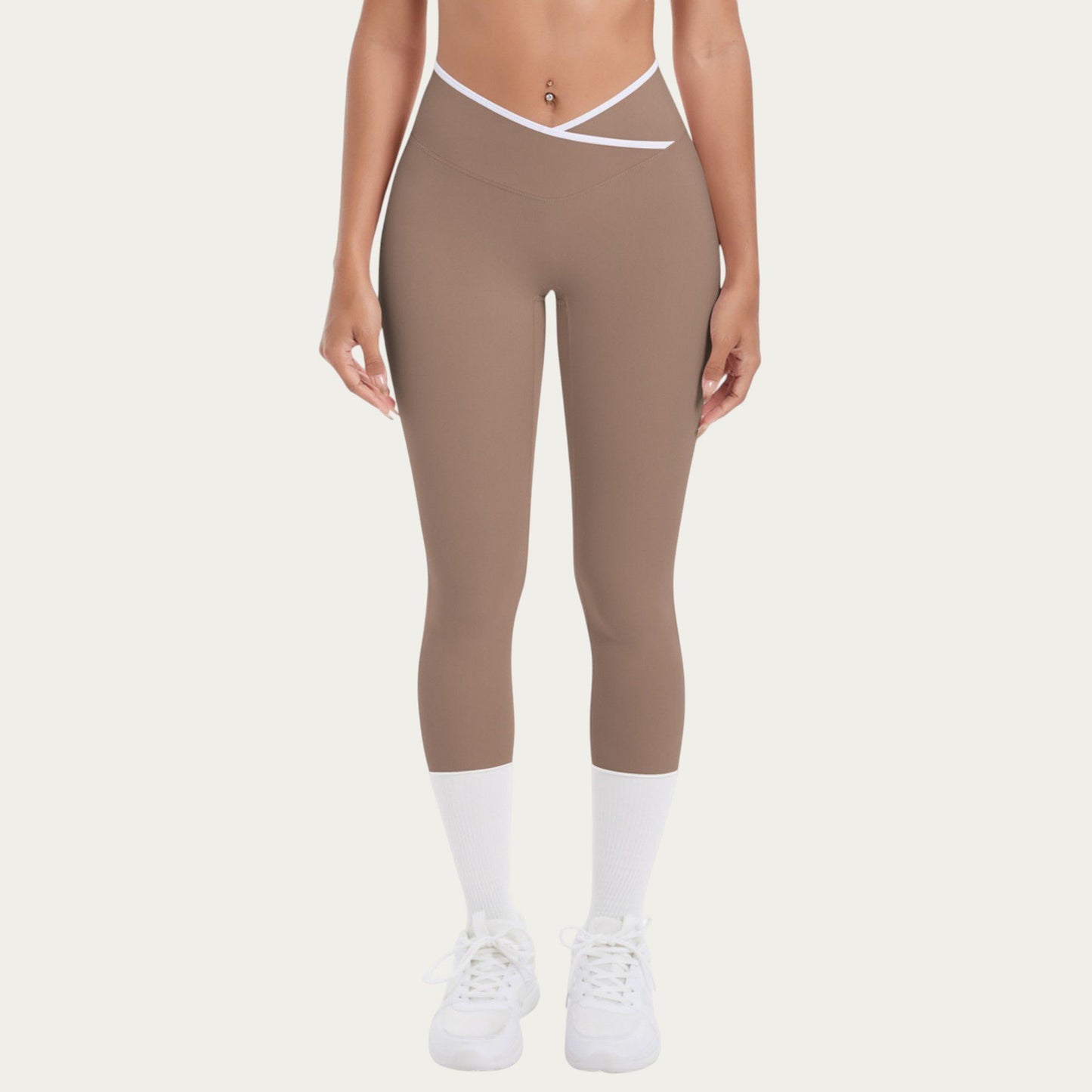 High Waist Crossover Leggings with Contoured Fit and V-Shaped Waistband