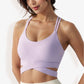 Ribbed Cross Strap Sports Bra with Double Strap Detail