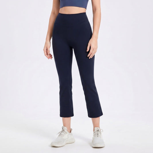 High Waist Cropped Flare Yoga Pants with Wide Waistband Smooth Stretch Workout Leggings