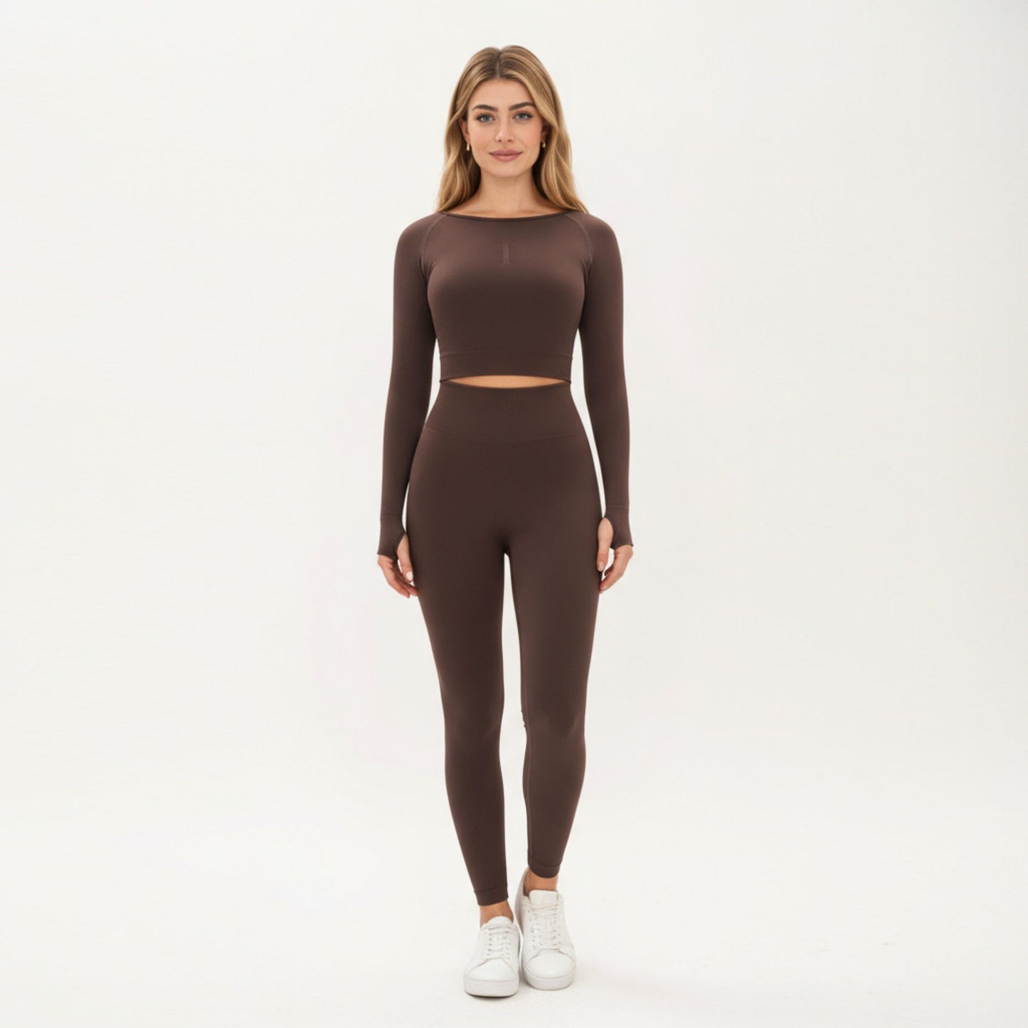 Seamless Long Sleeve Cropped Top with Thumbhole Cuffs and Fitted Waistband