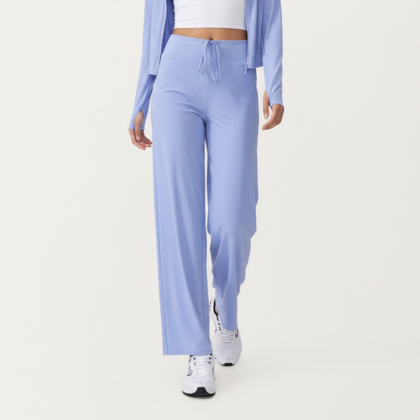 High Waist Wide Leg Sweatpants with Drawstring Waistband