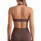 Seamless Halter Sports Bra with Ribbed Underband Open Back Workout Top for Athleisure