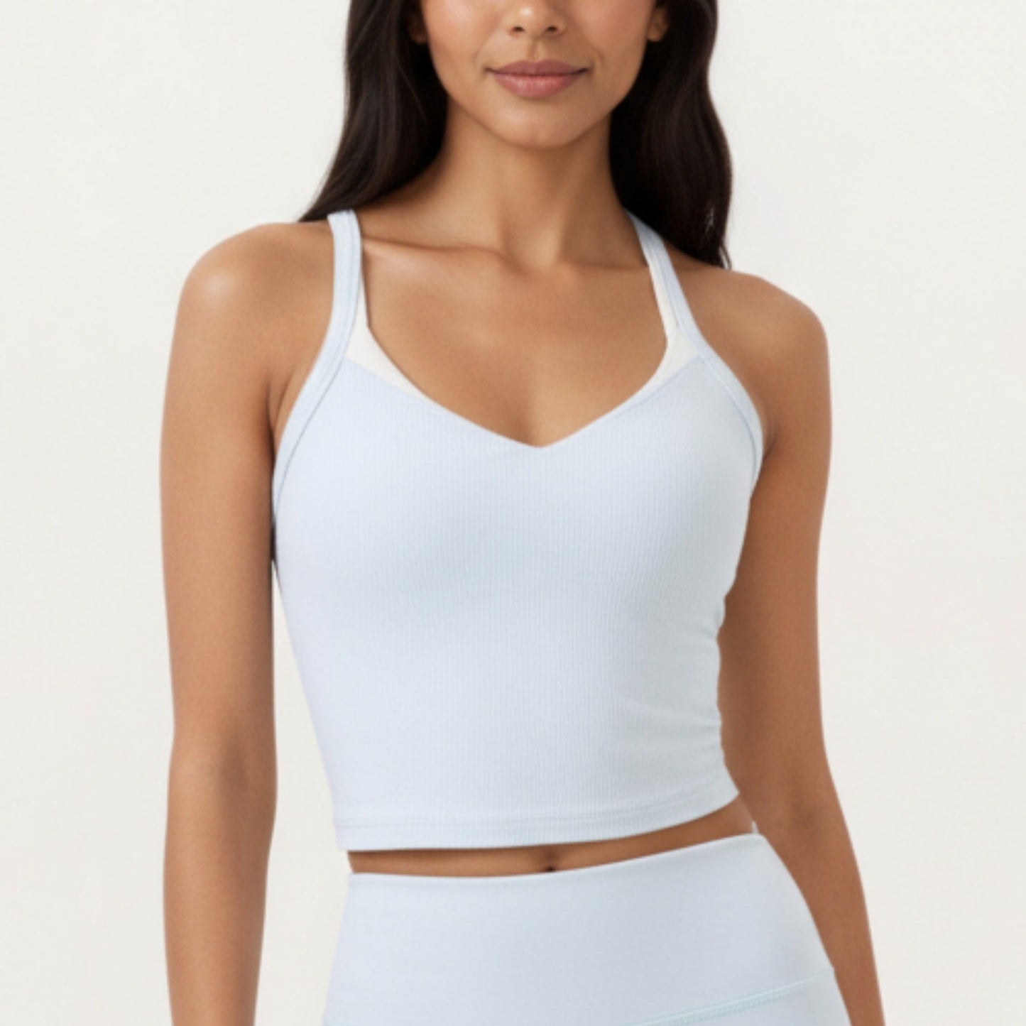 V-Neck Cropped Active Tank Top with Double Shoulder Straps