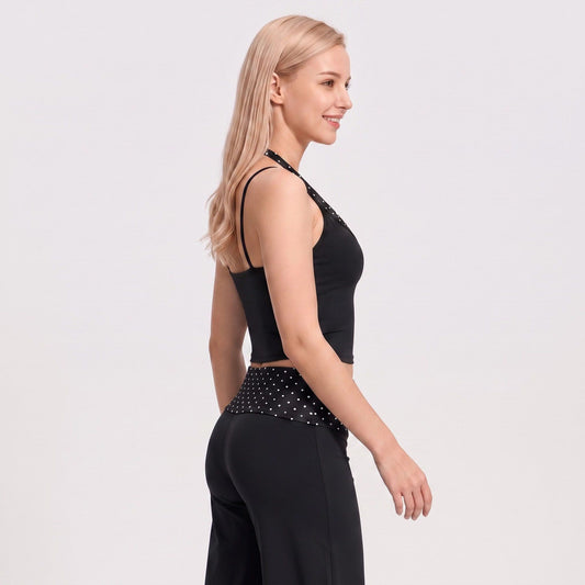 Layered Polka Dot Halter Cropped Active Tank Top with Slim Straps for Yoga and Athleisure