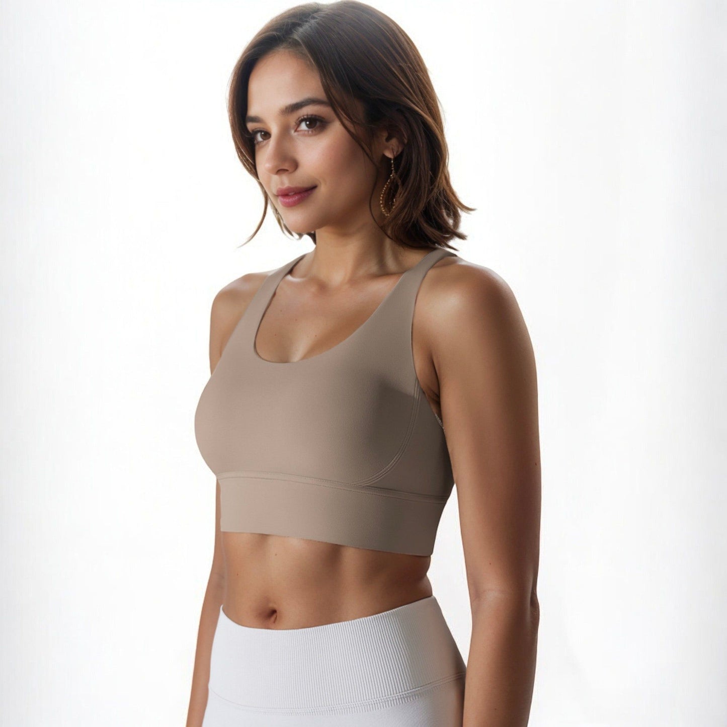 Scoop Neck Stretchy Cropped Banded Criss Cross Back Sports Bra