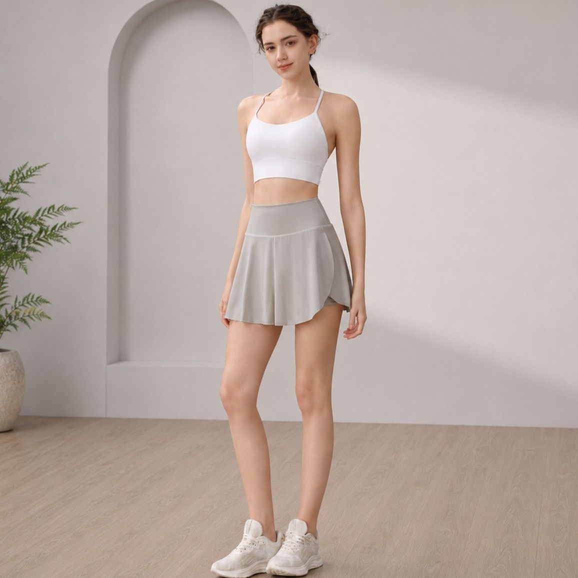 High Rise Flowy Athletic Skort with Side Pocket and Built-In Shorts