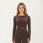 Seamless Long Sleeve Cropped Top with Thumbhole Cuffs and Fitted Waistband