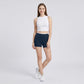 High Waist Biker Shorts with Wide Waistband Mid Thigh Length Smooth Stretch Fit and Pull On Activewear Design